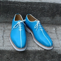 Crafted Leather Unique and Classic Blue Leather Lace up Dress Shoes - Thumbnail 2