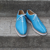 Crafted Leather Unique and Classic Blue Leather Lace up Dress Shoes - Thumbnail 3