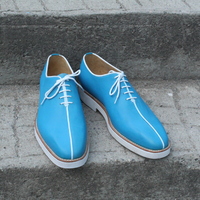 Crafted Leather Unique and Classic Blue Leather Lace up Dress Shoes - Thumbnail 4