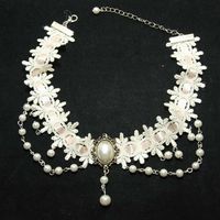 Ivory Wedding Lace Bridal Pink Ribbon Romantic Necklace - Thumbnail 1