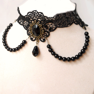 Black goth lace chain choker copper neck collar handmade star necklace