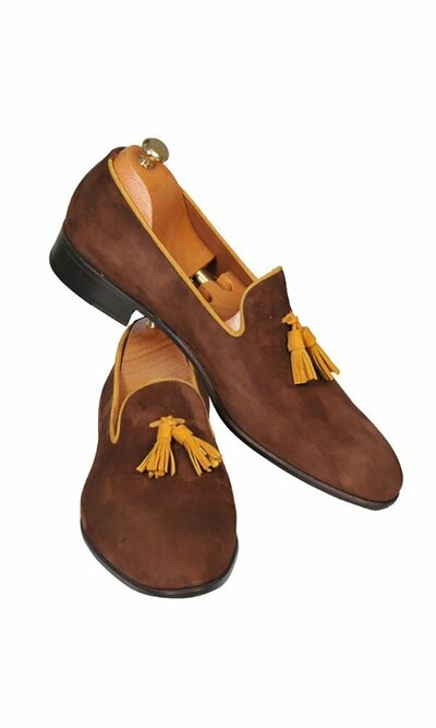 NEW HANDMADE BROWN LOAFER SUEDE MEN SHOES