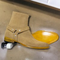 Handmade Men's Beige Suede Boot ,Ankle High Side Zipper buckle Boot - Thumbnail 2
