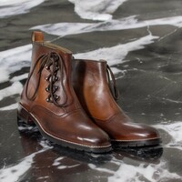 Handmade Men's Brown Leather Boot ,Lace Up Ankle High Boot - Thumbnail 1