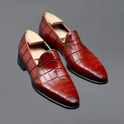 Handmade leather moccasins shoes for men's, men crocodile patterned shoes