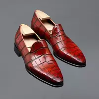 Handmade Leather Moccasins Shoes For Men's, Men Crocodile Patterned Shoes - Thumbnail 1