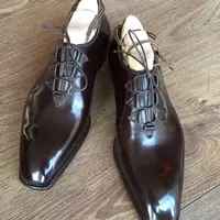 Dark Brown Comfortable Hand Stitch Cheap Price Plain Toe Lace Up Shoes For Gentl - Thumbnail 2