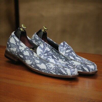 Handmade men's black and white leather shoes ,loafer slip on shoe