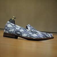 Handmade Men's Black and White Leather Shoes ,Loafer Slip on Shoe - Thumbnail 2