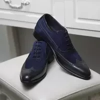 Handmade Men Two Tone Wing Tip Dress Shoes, Men Black and Blue Shoes - Thumbnail 4