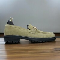 Handmade Men's Beige Suede Shoes ,Tassel Loafer Shoes - Thumbnail 1
