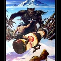 Vintage 1970s Rainier Beer BigFoot Poster Print, Bar Wall Art Barbeerian Sasquatch Werewolf