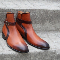 Crafted Leather Bespoke Dress Shoes Brown Leather Buckle Strap Jodhpur Boot - Thumbnail 1