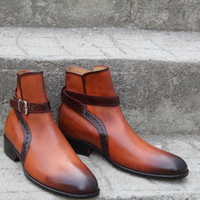 Crafted Leather Bespoke Dress Shoes Brown Leather Buckle Strap Jodhpur Boot - Thumbnail 2