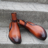 Crafted Leather Bespoke Dress Shoes Brown Leather Buckle Strap Jodhpur Boot - Thumbnail 3