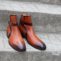 Crafted Leather Bespoke Dress Shoes Brown Leather Buckle Strap Jodhpur Boot - Thumbnail 4