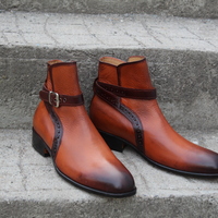 Crafted Leather Bespoke Dress Shoes Brown Leather Buckle Strap Jodhpur Boot - Thumbnail 5