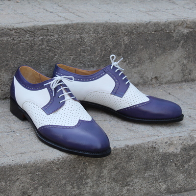 Crafted leather purple white leather oxford lace up dress shoes - Thumbnail 4