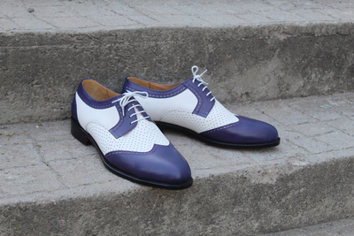Crafted Leather Purple White Leather Oxford Lace up Dress Shoes