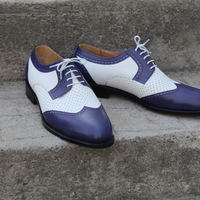 Crafted Leather Purple White Leather Oxford Lace up Dress Shoes - Thumbnail 1