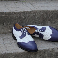 Crafted Leather Purple White Leather Oxford Lace up Dress Shoes - Thumbnail 2