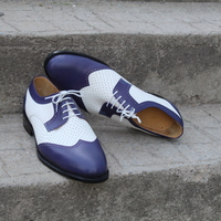 Crafted Leather Purple White Leather Oxford Lace up Dress Shoes - Thumbnail 3