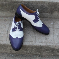 Crafted Leather Purple White Leather Oxford Lace up Dress Shoes - Thumbnail 4