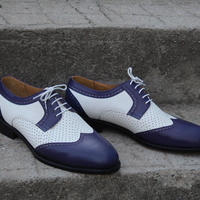 Crafted Leather Purple White Leather Oxford Lace up Dress Shoes - Thumbnail 5