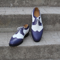 Crafted Leather Purple White Leather Oxford Lace up Dress Shoes - Thumbnail 6