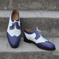 Crafted Leather Purple White Leather Oxford Lace up Dress Shoes - Thumbnail 7