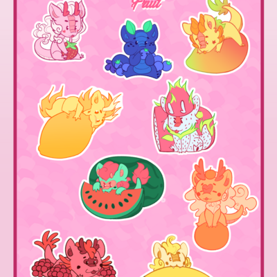 Dragon pups - fruit edition  sticker sheet