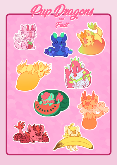 Dragon Pups - Fruit Edition  sticker sheet