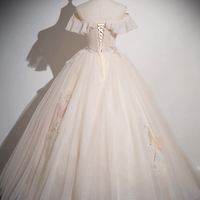 Champagne Tulle Floor Length Prom Dress - Thumbnail 4