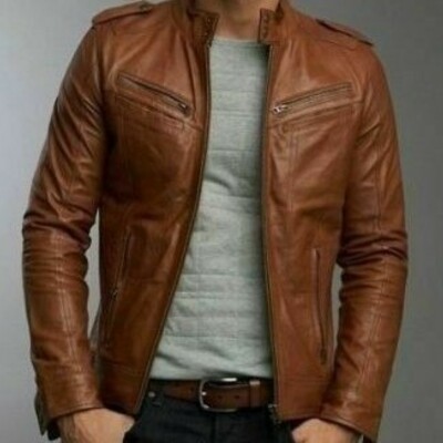 New men's leather jacket genuine lambskin motorcycle slim fit biker jacket