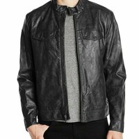 Men's Leather Jacket Real Lambskin Biker Motorcycle Jacket - Thumbnail 1