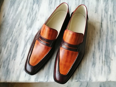 Handmade Men's Leather Shoes, Tan Brown Penny Loafer Slip On Casual Shoes