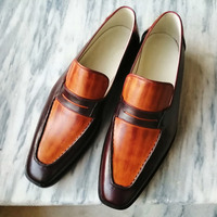 Handmade Men's Leather Shoes, Tan Brown Penny Loafer Slip On Casual Shoes - Thumbnail 1