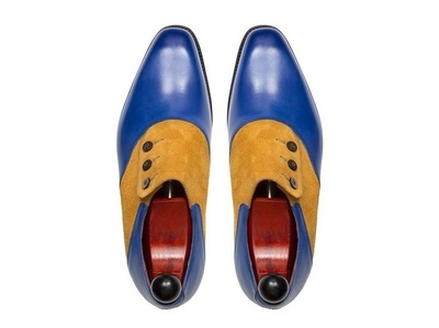 Original Leather & Suede Men Handmade Two Tone Formal Button Tan And Blue Shoes