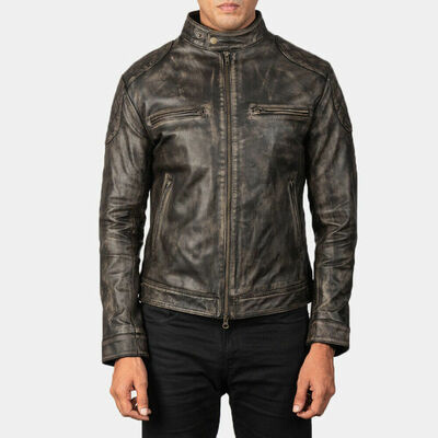 Men’s zipper leather jacket genuine real lambskin leather jacket