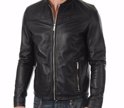 100% Pure Men's Lambskin Leather Jacket Slim fit Biker Motorcycle jacket
