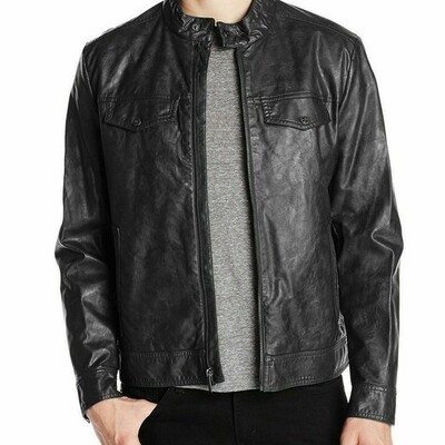 Men's leather jacket real lambskin biker motorcycle jacket