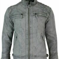 Retro Style Zipped Biker Jacket Real Leather Washed Soft Distressed White - Thumbnail 4