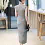 Gray cheongsam dress | sleeveless modern qipao | satin elegant ball gown, plus size dress, women dress, prom dress, evening party dress-1