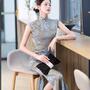 Gray cheongsam dress | sleeveless modern qipao | satin elegant ball gown, plus size dress, women dress, prom dress, evening party dress-3