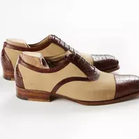 Handmade Men's Brown Crocodile Cowhide Leather Beige Suede Cap Toe Dress Shoes - Thumbnail 1