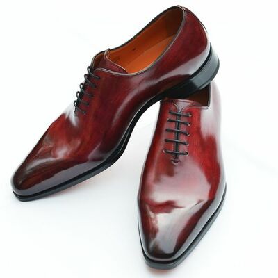 Handmade burgundy twotone formal lace up dress shoes