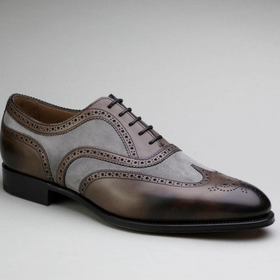 Brown oxfords handmade wingtip lace up formal dress shoes