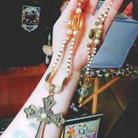 Golden Cross Beaded Necklace - Thumbnail 1
