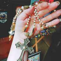 Golden Cross Beaded Necklace - Thumbnail 2