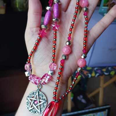 Pink pentacle beaded necklace - Thumbnail 5